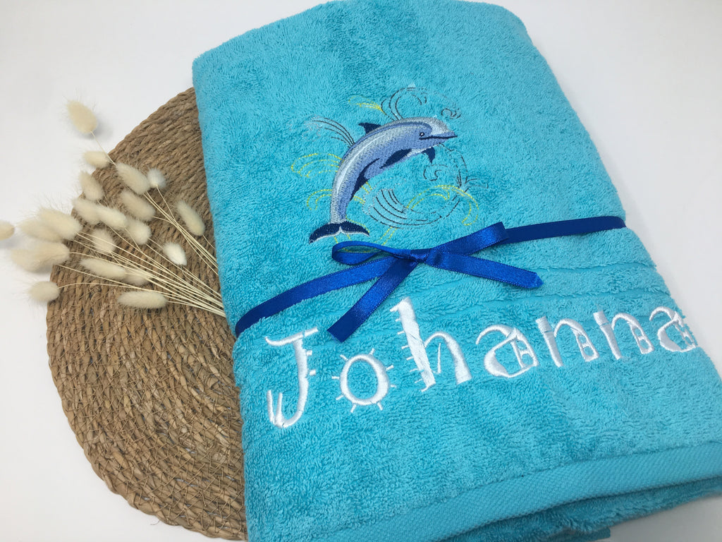 Meerestiere Delfin Handtuch Duschtuch bestickt & personalisierbar Super Qualität