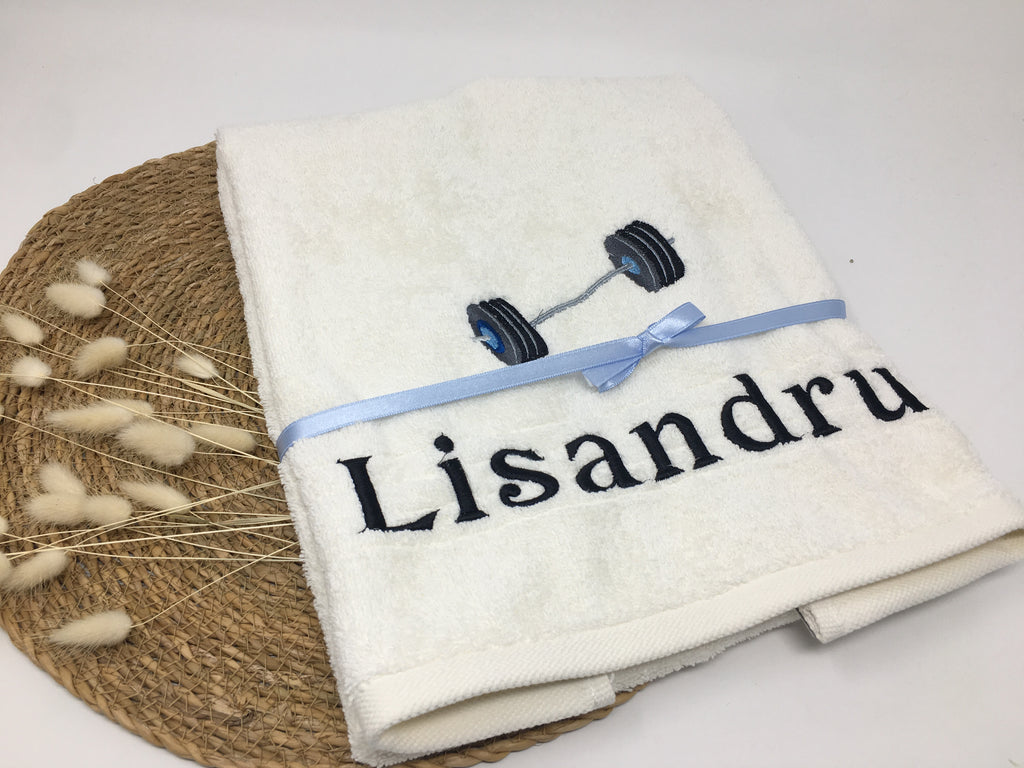 Sport Fitness Handtuch Duschtuch Hantel bestickt & personalisierbar Super Qualität