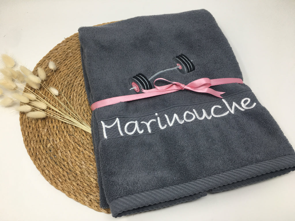 Sport Fitness Handtuch Duschtuch Hantel bestickt & personalisierbar Super Qualität