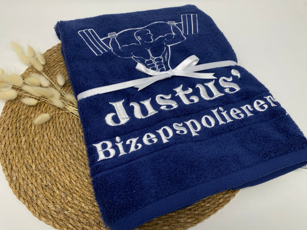 Sport Fitness Handtuch Duschtuch Gewichtheber halb bestickt & personalisierbar Super Qualität
