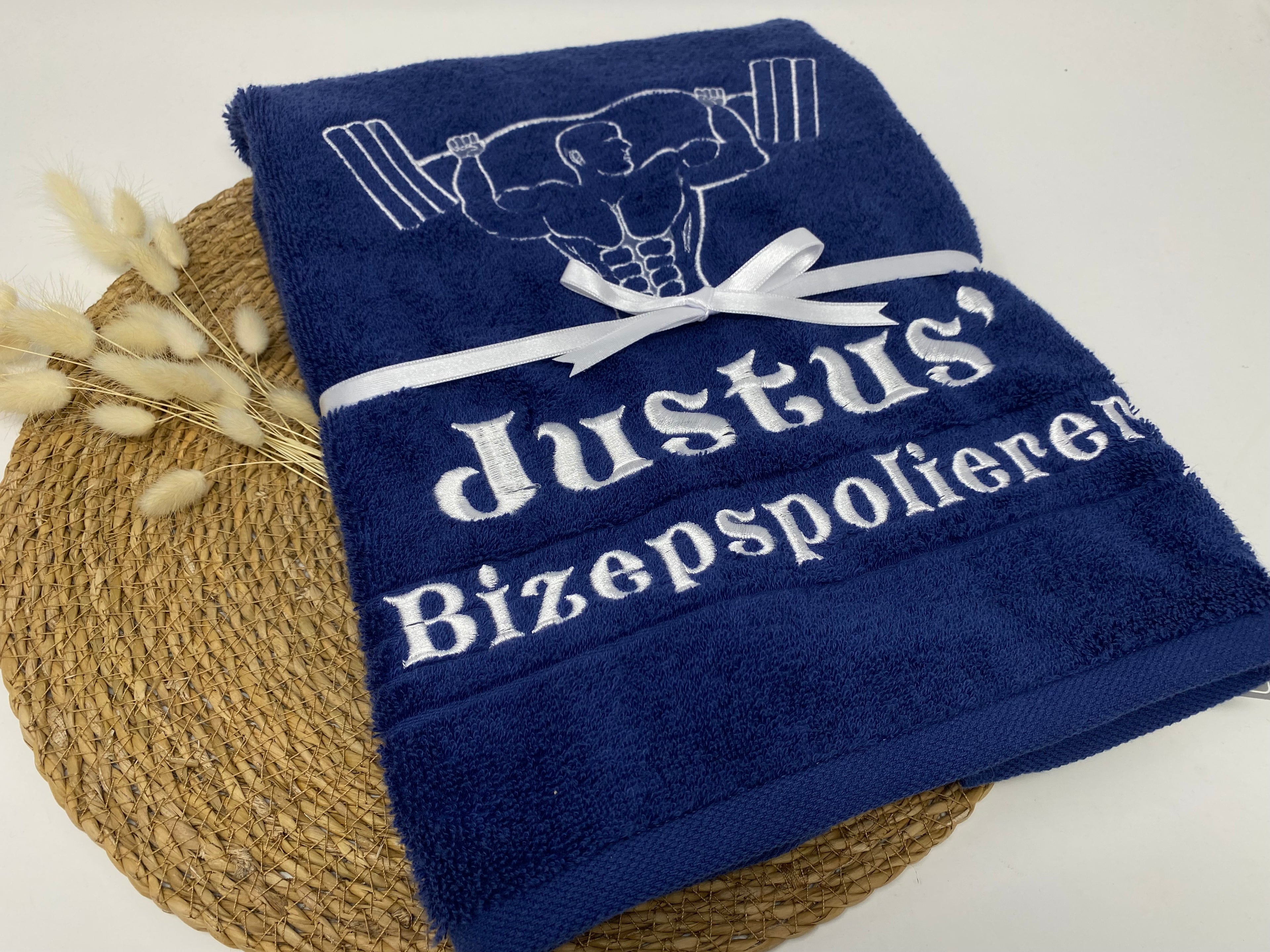 Sport Fitness Handtuch Duschtuch Gewichtheber halb bestickt & personalisierbar Super Qualität