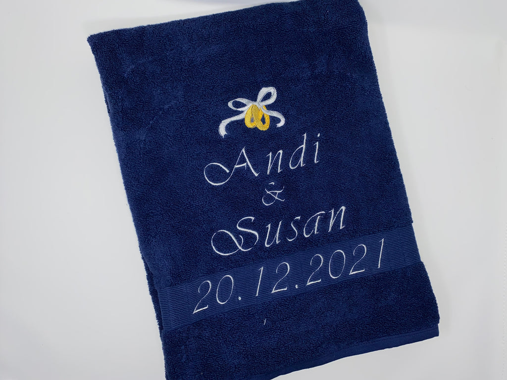 Heirat - Hochzeit - Ringe Handtuch Duschtuch bestickt & personalisierbar Super Qualität