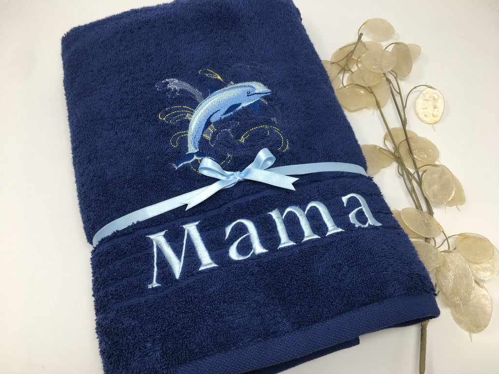 Meerestiere Delfin Handtuch Duschtuch bestickt & personalisierbar Super Qualität