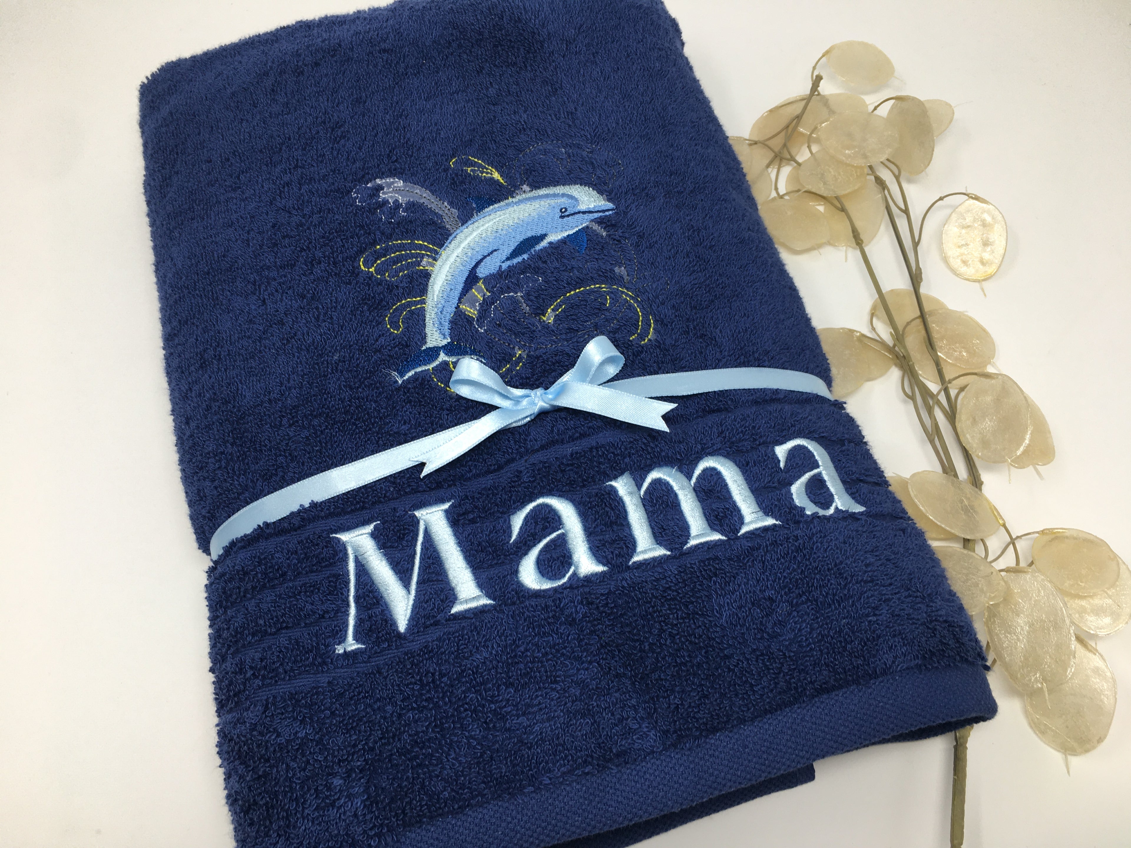 Meerestiere Delfin Handtuch Duschtuch bestickt & personalisierbar Super Qualität