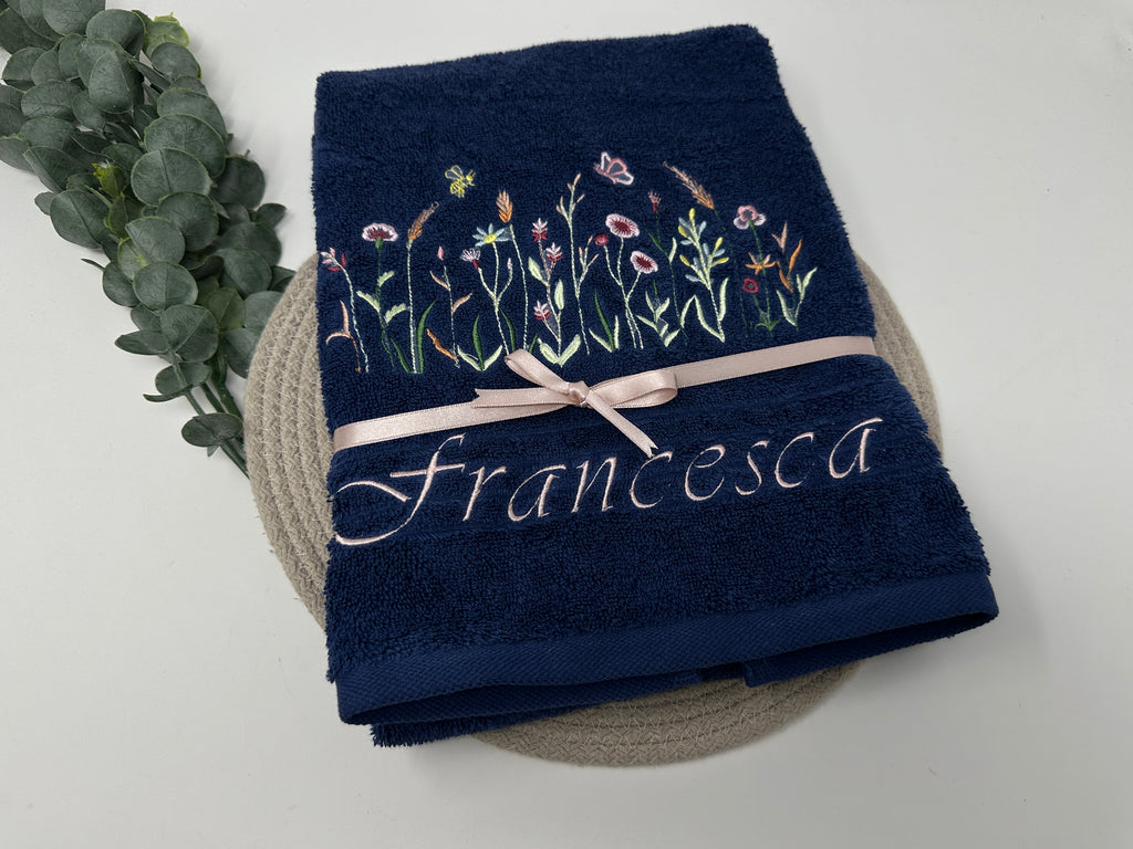 Blumenwiese Blumen Handtuch Duschtuch bestickt & personalisierbar Super Qualität