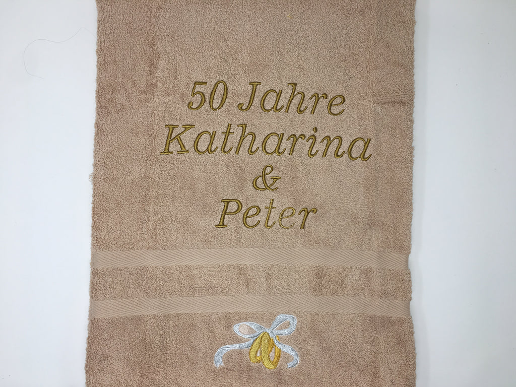 Heirat - Hochzeit - Ringe Handtuch Duschtuch bestickt & personalisierbar Super Qualität