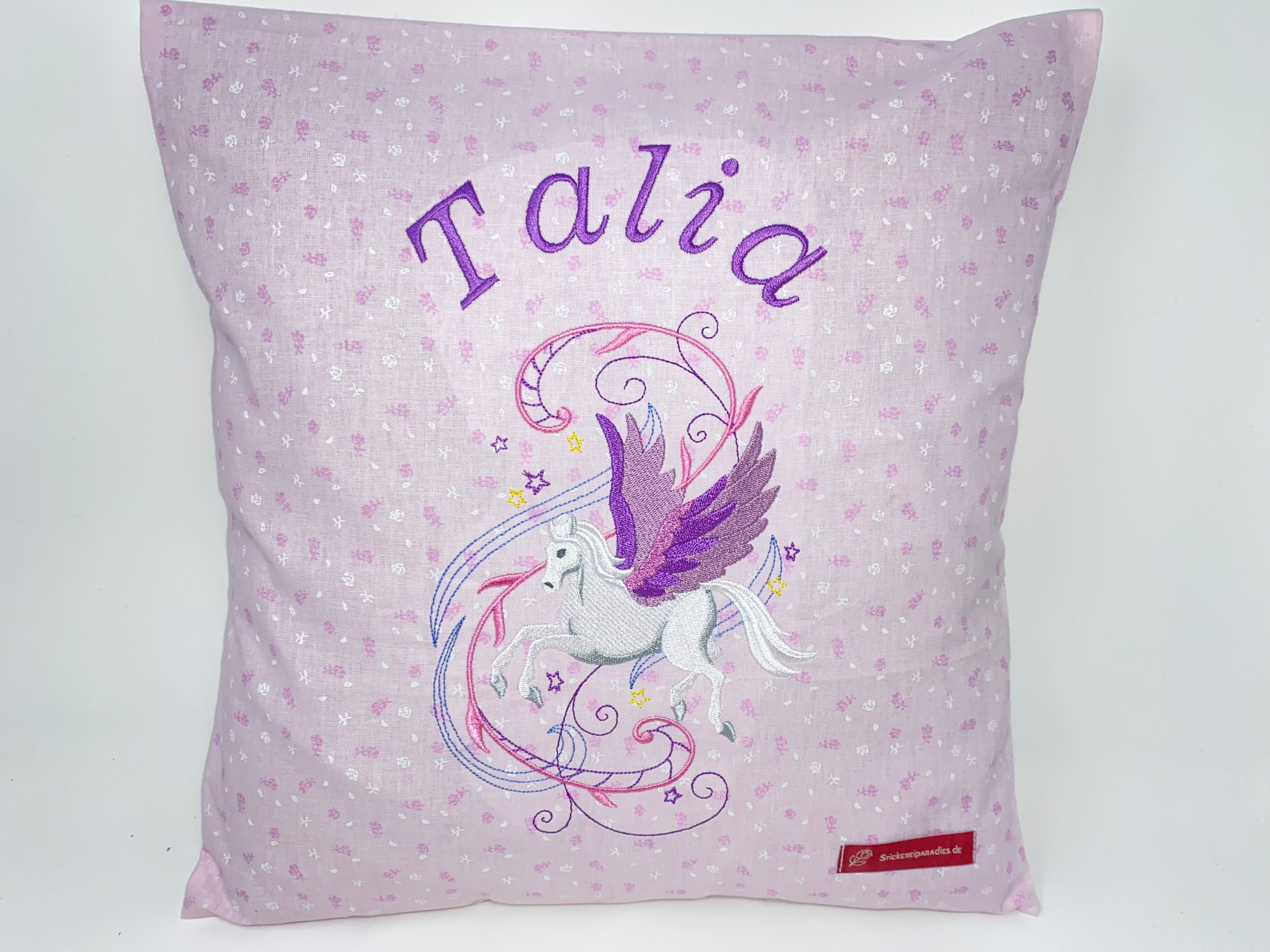 Deko Kissen Einhorn Pegasus Kissenhülle Kissenbezug 100% Baumwolle Personalisiert Name Bestickung Stickerei