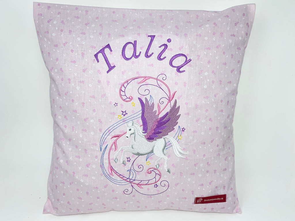 Deko Kissen Einhorn Pegasus Kissenhülle Kissenbezug 100% Baumwolle Personalisiert Name Bestickung Stickerei