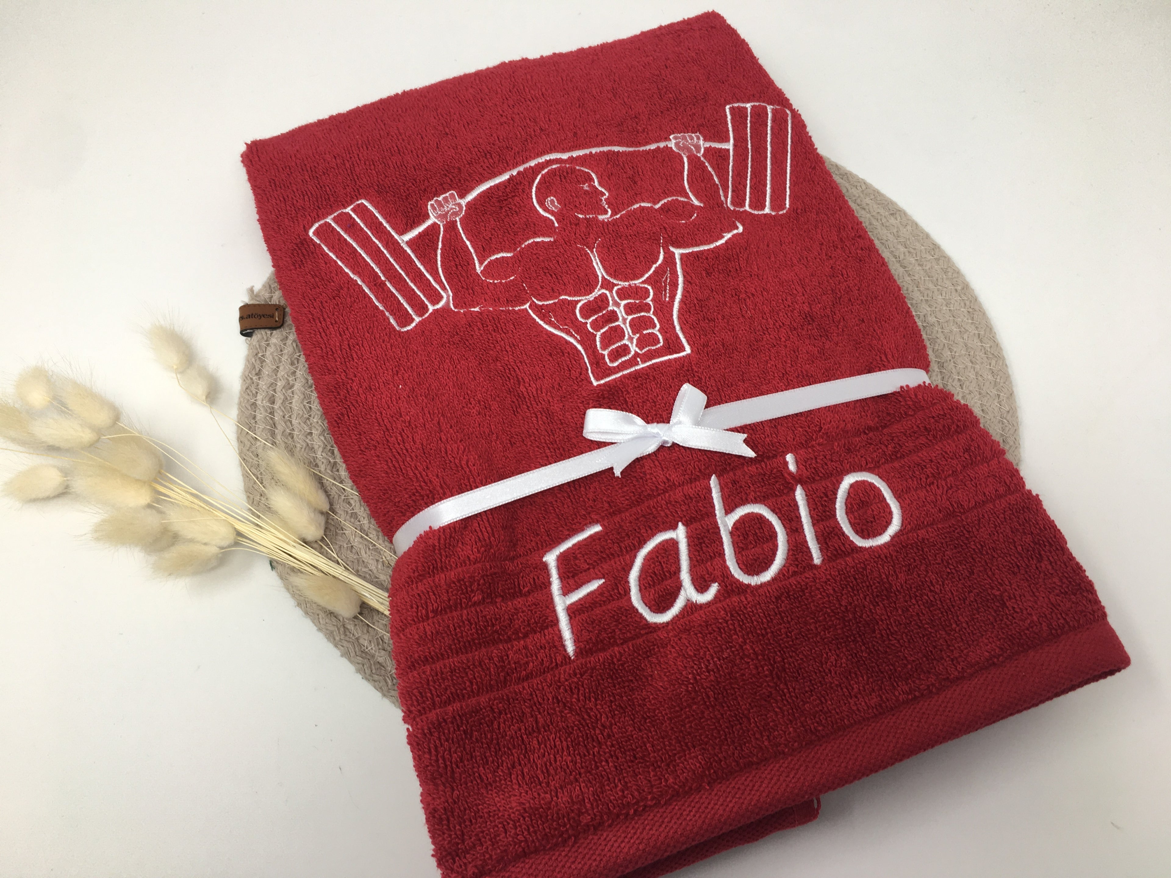 Sport Fitness Handtuch Duschtuch Gewichtheber halb bestickt & personalisierbar Super Qualität