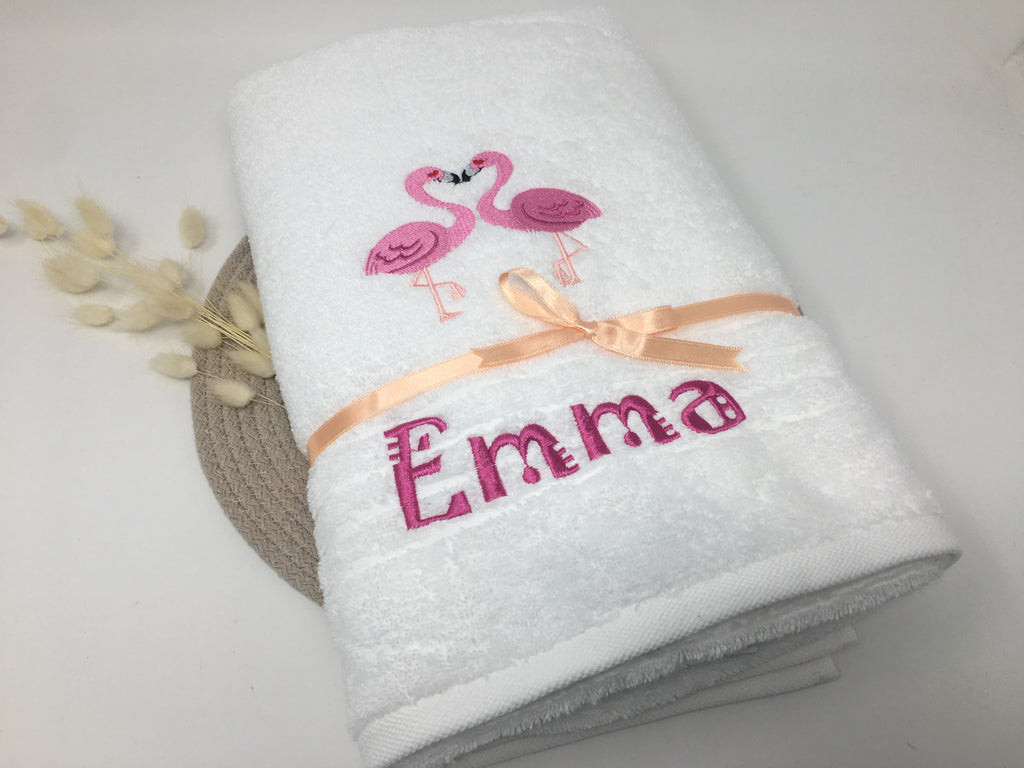 Paare 04 Flamingos Handtuch Duschtuch bestickt & personalisierbar Super Qualität