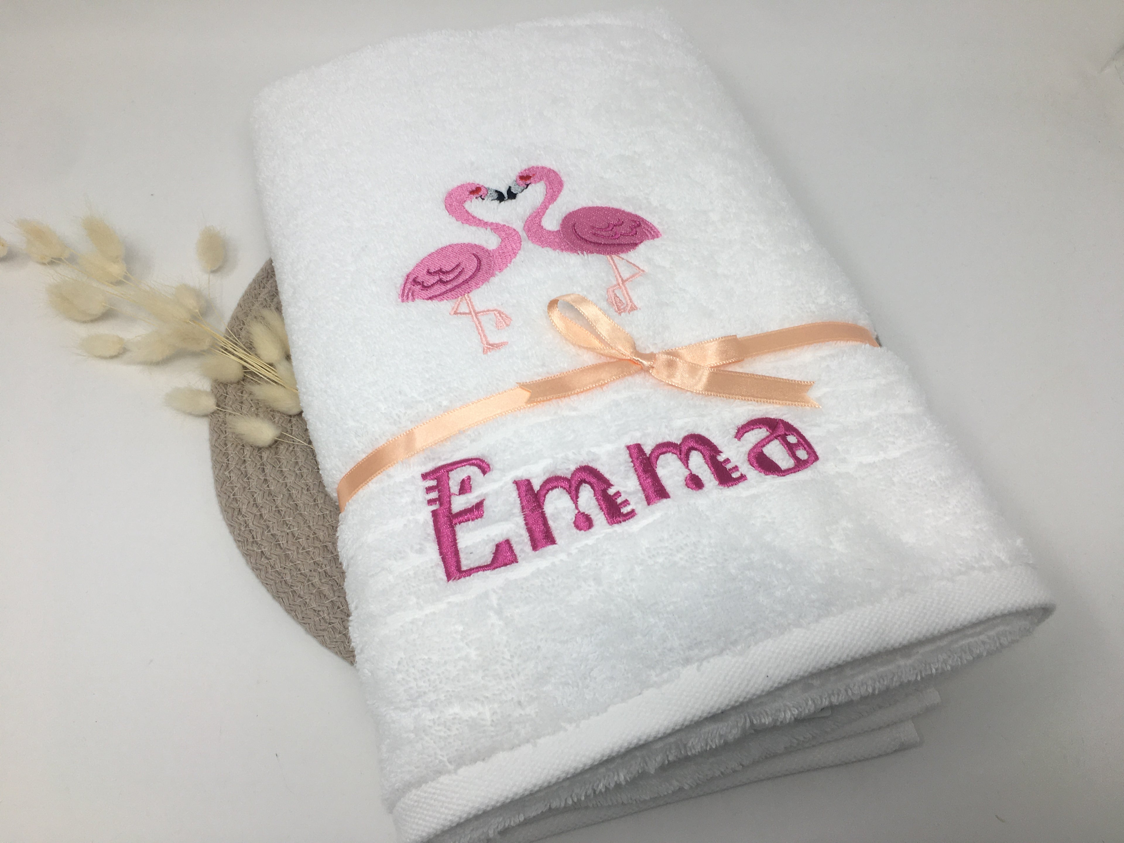 Paare 04 Flamingos Handtuch Duschtuch bestickt & personalisierbar Super Qualität