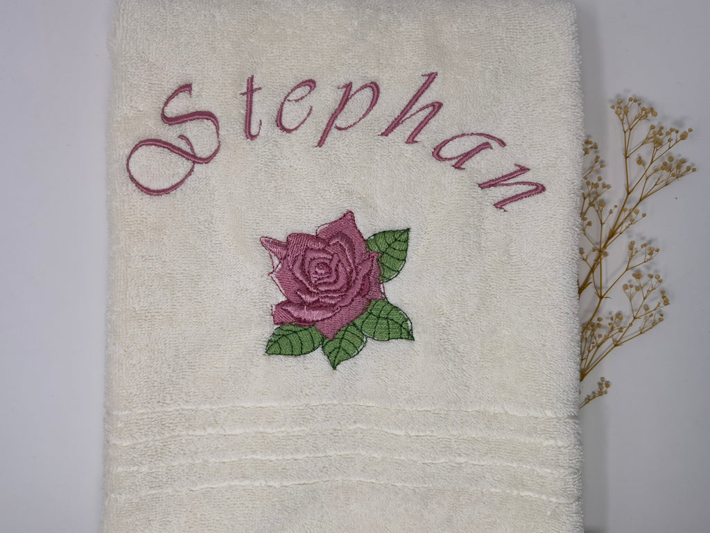 Blumen Rosen Handtuch Duschtuch bestickt & personalisierbar Super Qualität