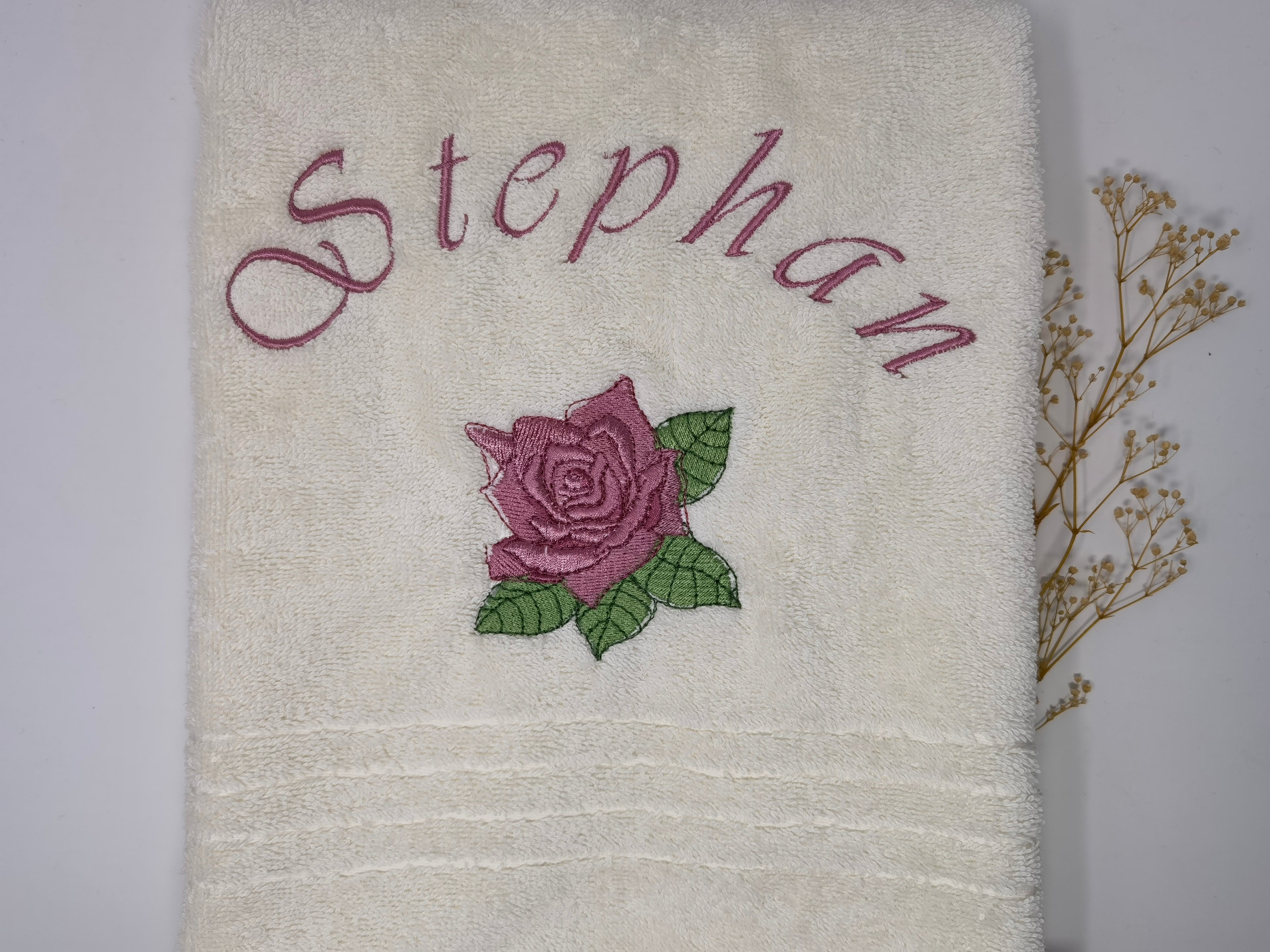 Blumen Rosen Handtuch Duschtuch bestickt & personalisierbar Super Qualität