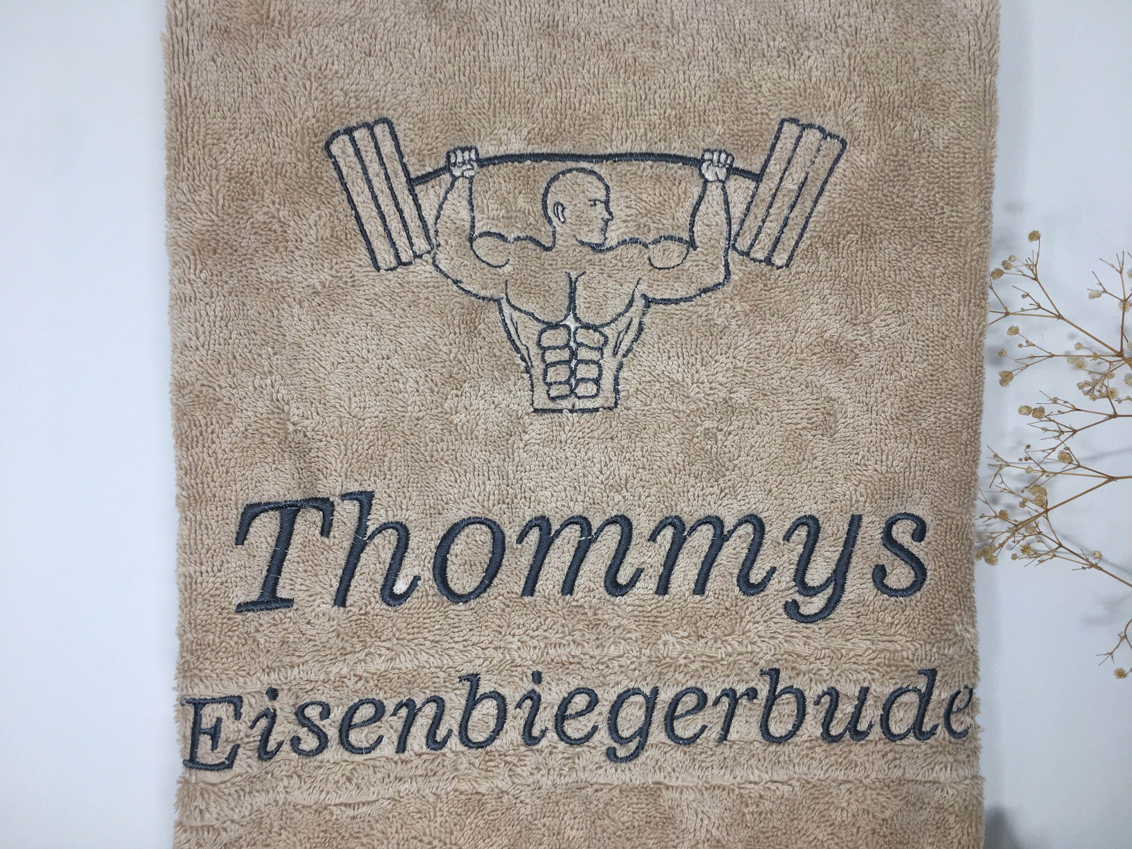 Sport Fitness Handtuch Duschtuch Gewichtheber halb bestickt & personalisierbar Super Qualität