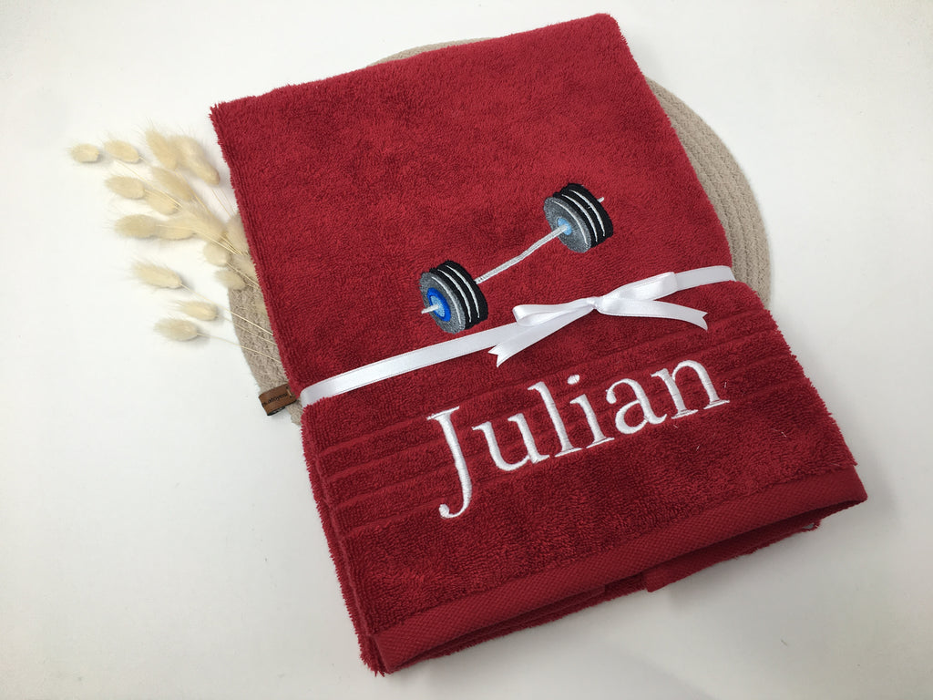Sport Fitness Handtuch Duschtuch Hantel bestickt & personalisierbar Super Qualität