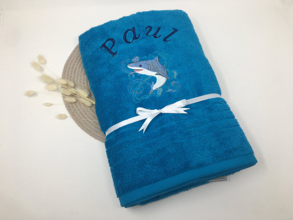 Meerestiere Hai Handtuch Duschtuch bestickt & personalisierbar Super Qualität