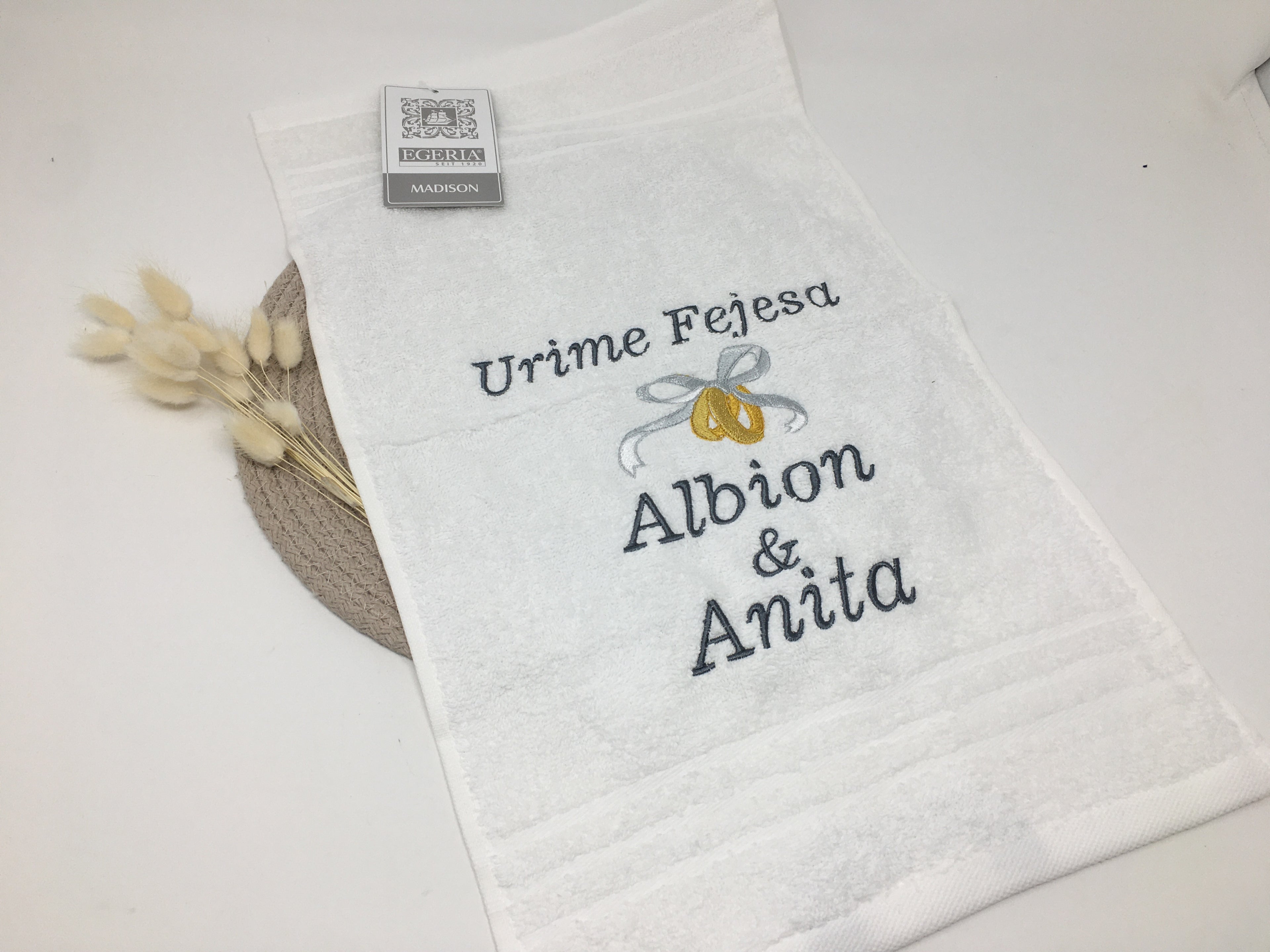 Heirat - Hochzeit - Ringe Handtuch Duschtuch bestickt & personalisierbar Super Qualität