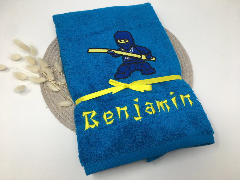 NINJA Blau Handtuch Duschtuch bestickt & personalisierbar Super Qualität