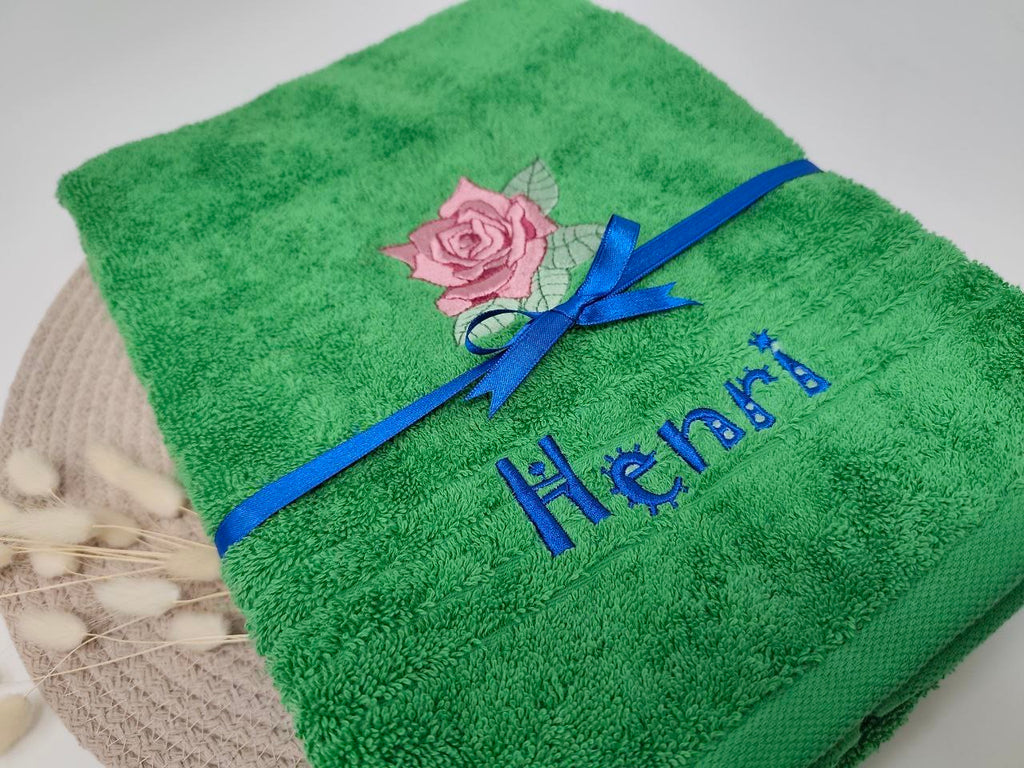 Blumen Rosen Handtuch Duschtuch bestickt & personalisierbar Super Qualität