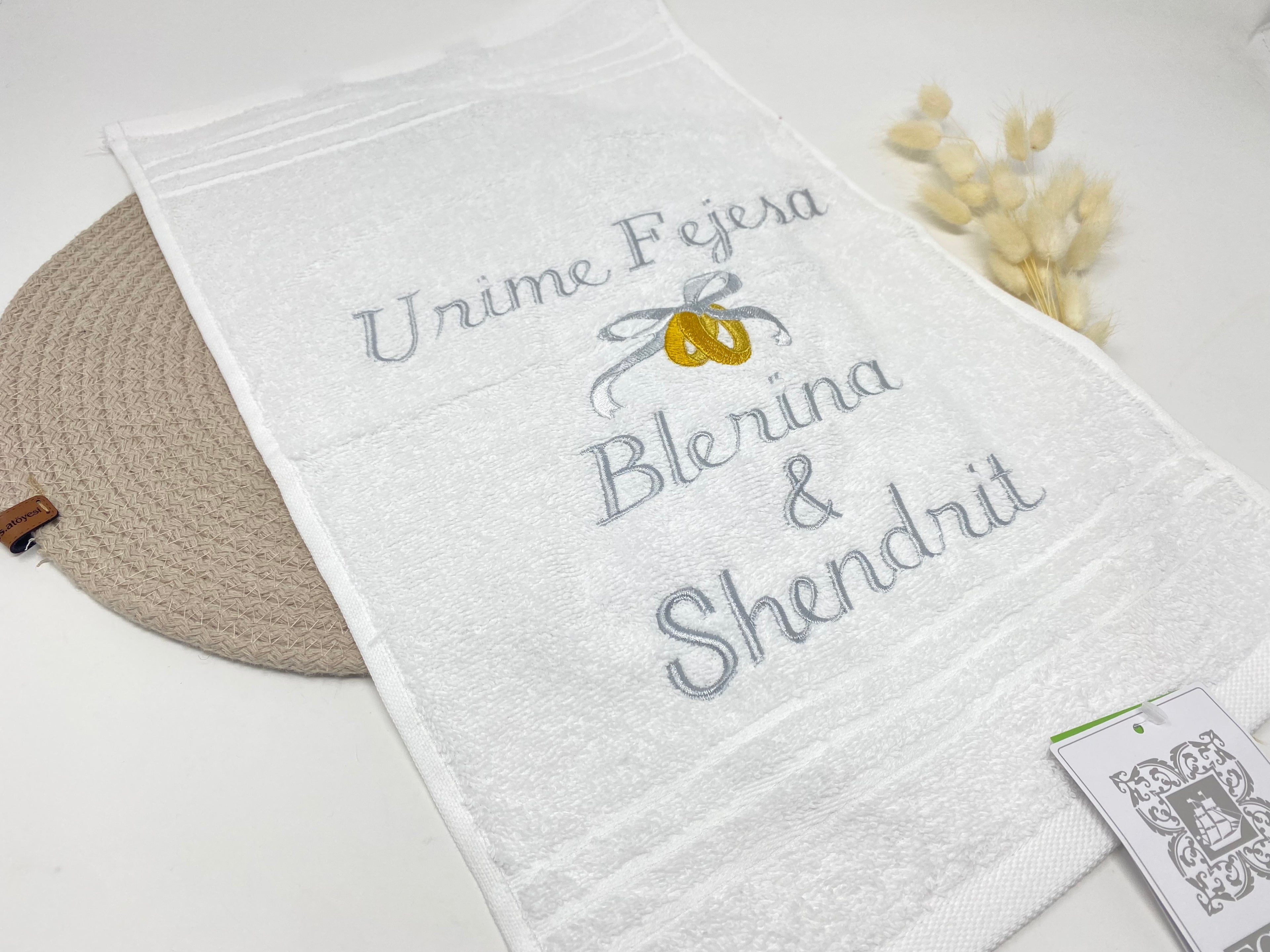 Heirat - Hochzeit - Ringe Handtuch Duschtuch bestickt & personalisierbar Super Qualität