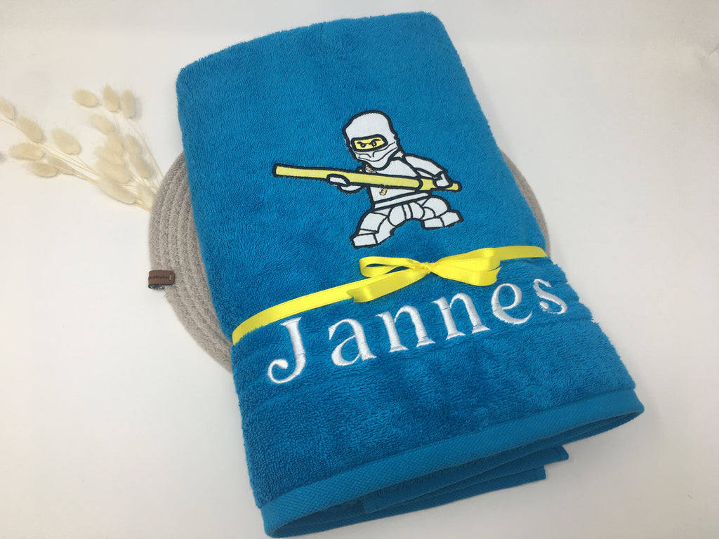 NINJA Weiß Handtuch Duschtuch bestickt & personalisierbar Super Qualität