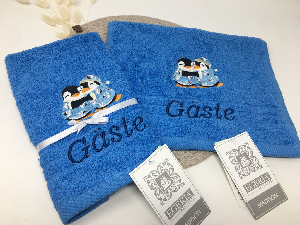 Paare 02 Pinguine Pinguin Handtuch Duschtuch bestickt & personalisierbar Super Qualität