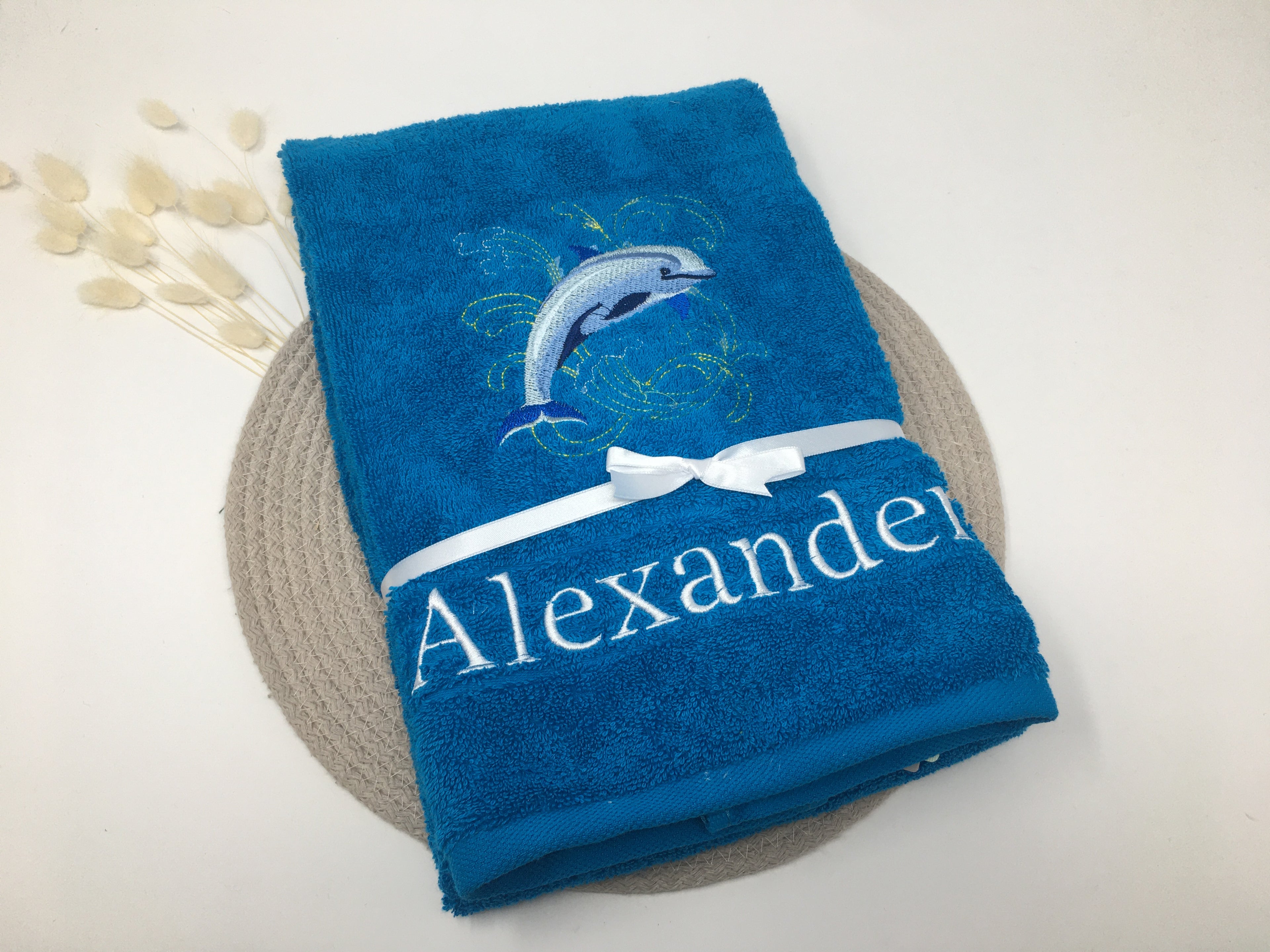 Meerestiere Delfin Handtuch Duschtuch bestickt & personalisierbar Super Qualität