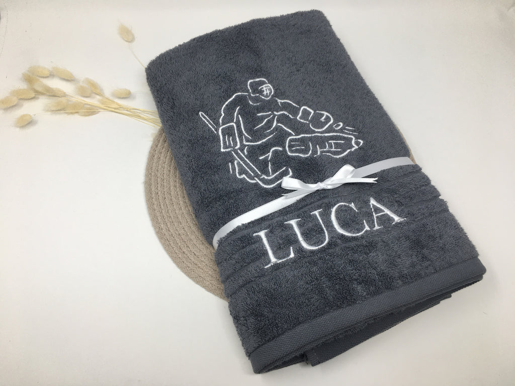 Goalie 02 Eishockey-Torwart-Handtuch – personalisiert mit Name & Motivation