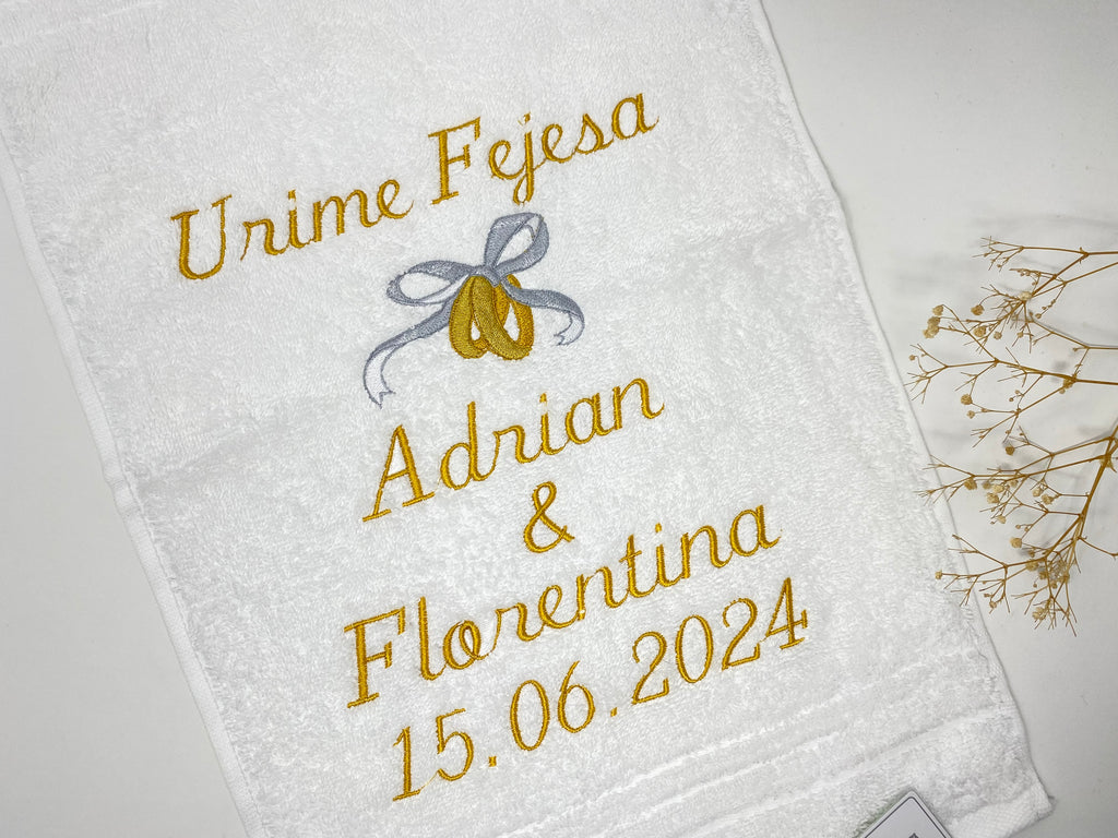 Heirat - Hochzeit - Ringe Handtuch Duschtuch bestickt & personalisierbar Super Qualität