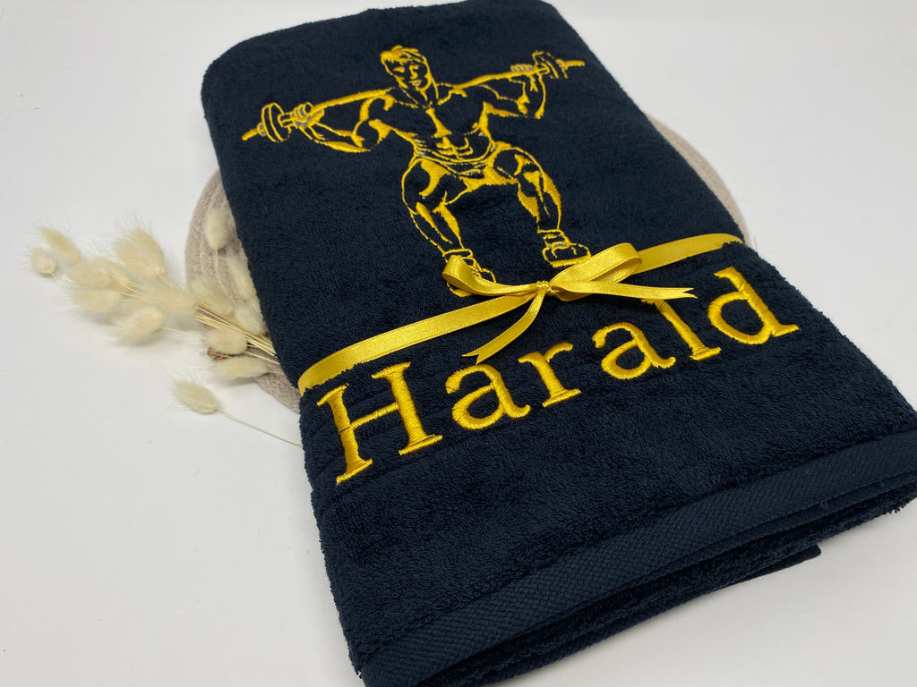 Handtuch „Gewichtheber“ 🏋️ – 470–500 g/m², personalisiert mit Name