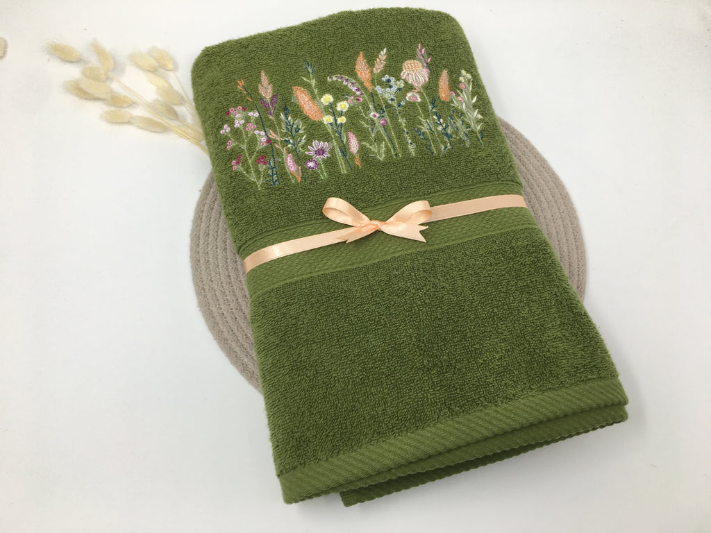 Blumen Handtuch Duschtuch bestickt & personalisierbar Super Qualität