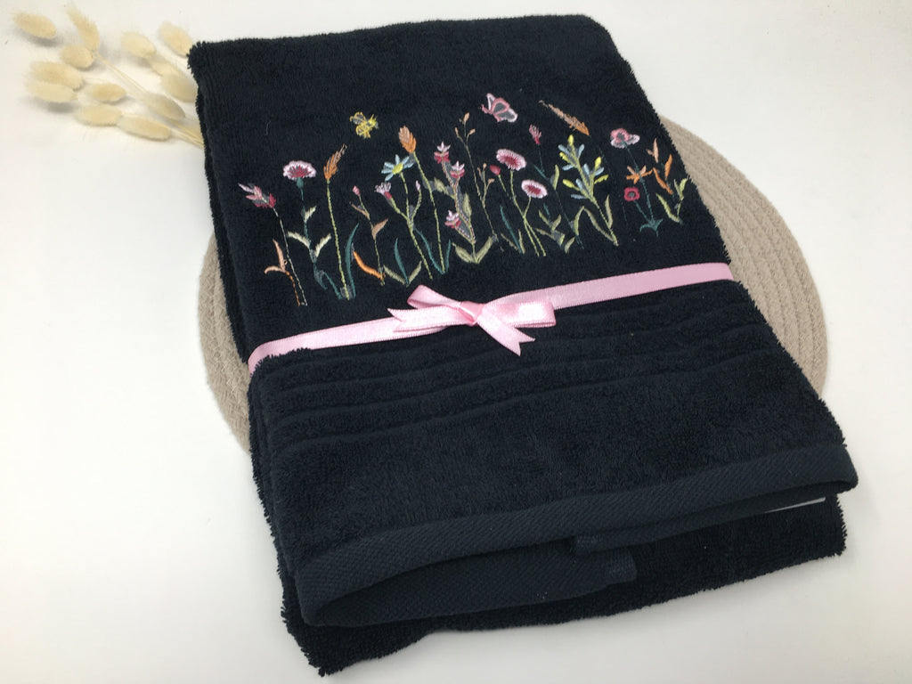 Blumen Handtuch Duschtuch bestickt & personalisierbar Super Qualität