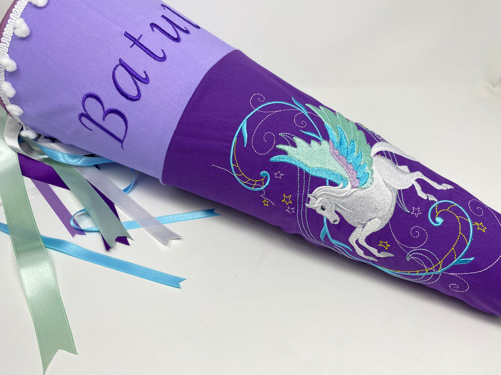 Einhorn 05 Pegasus Schultüte Einschulung Stickerei Namen Schulstart Bestickung
