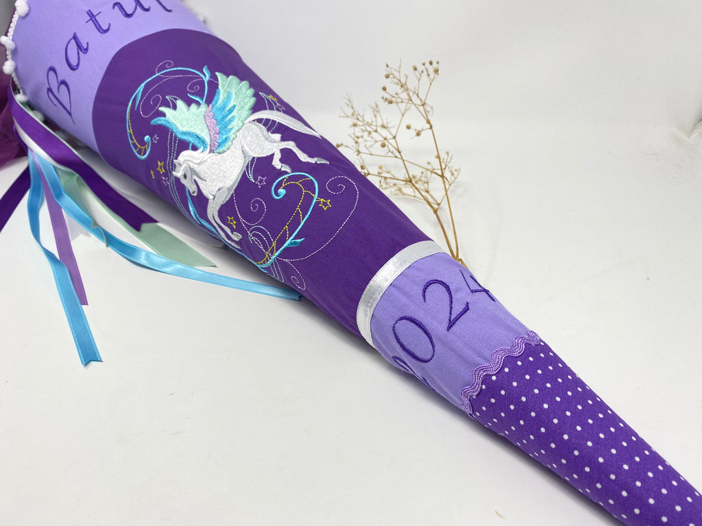 Einhorn 05 Pegasus Schultüte Einschulung Stickerei Namen Schulstart Bestickung