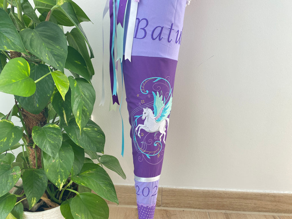 Einhorn 05 Pegasus Schultüte Einschulung Stickerei Namen Schulstart Bestickung
