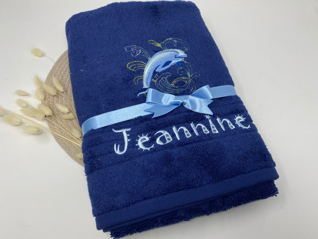Meerestiere Delfin Handtuch Duschtuch bestickt & personalisierbar Super Qualität