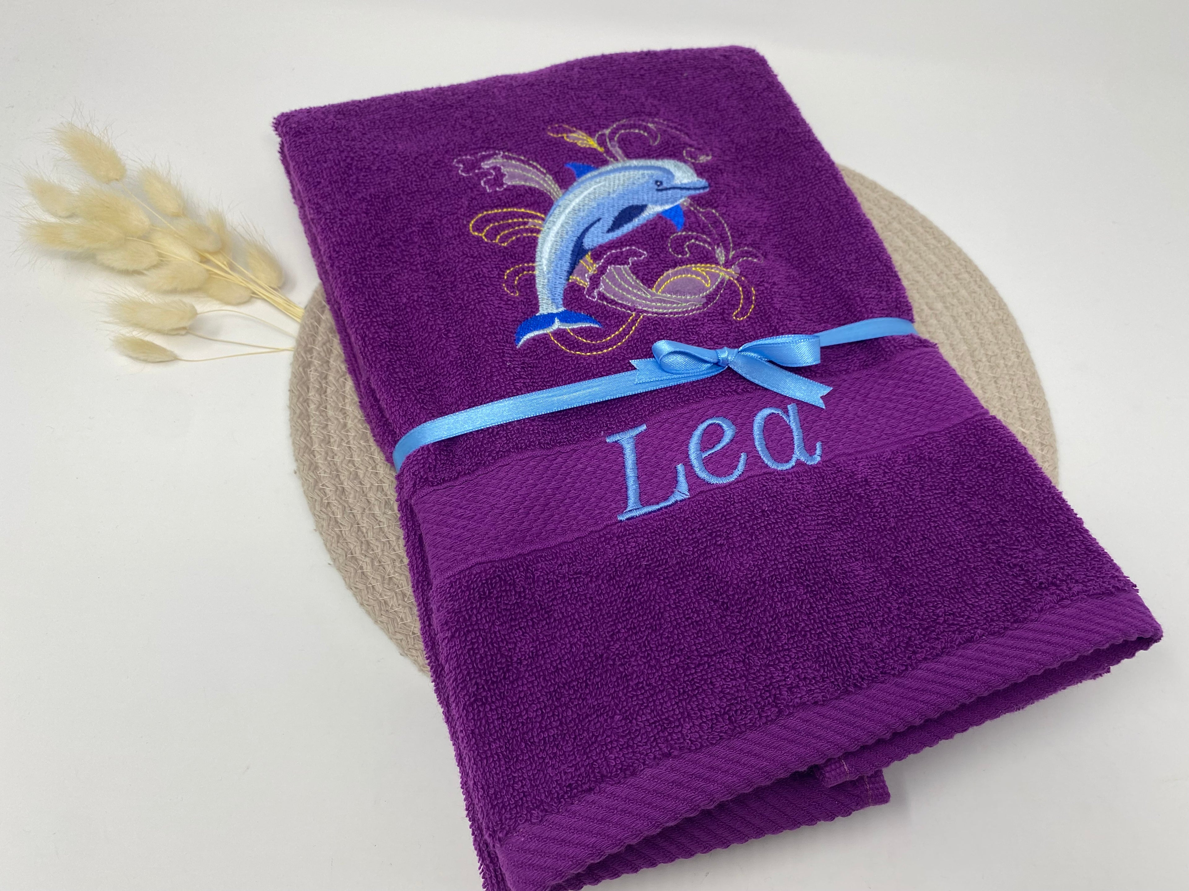 Meerestiere Delfin Handtuch Duschtuch bestickt & personalisierbar Super Qualität