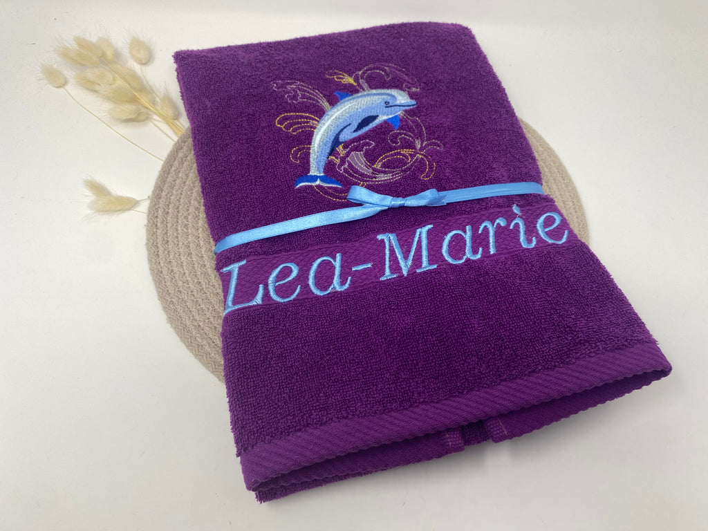 Meerestiere Delfin Handtuch Duschtuch bestickt & personalisierbar Super Qualität