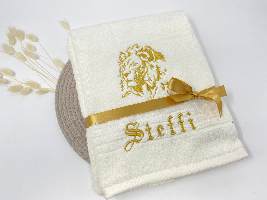 Löwe Löwen Handtuch Duschtuch bestickt & personalisierbar Super Qualität