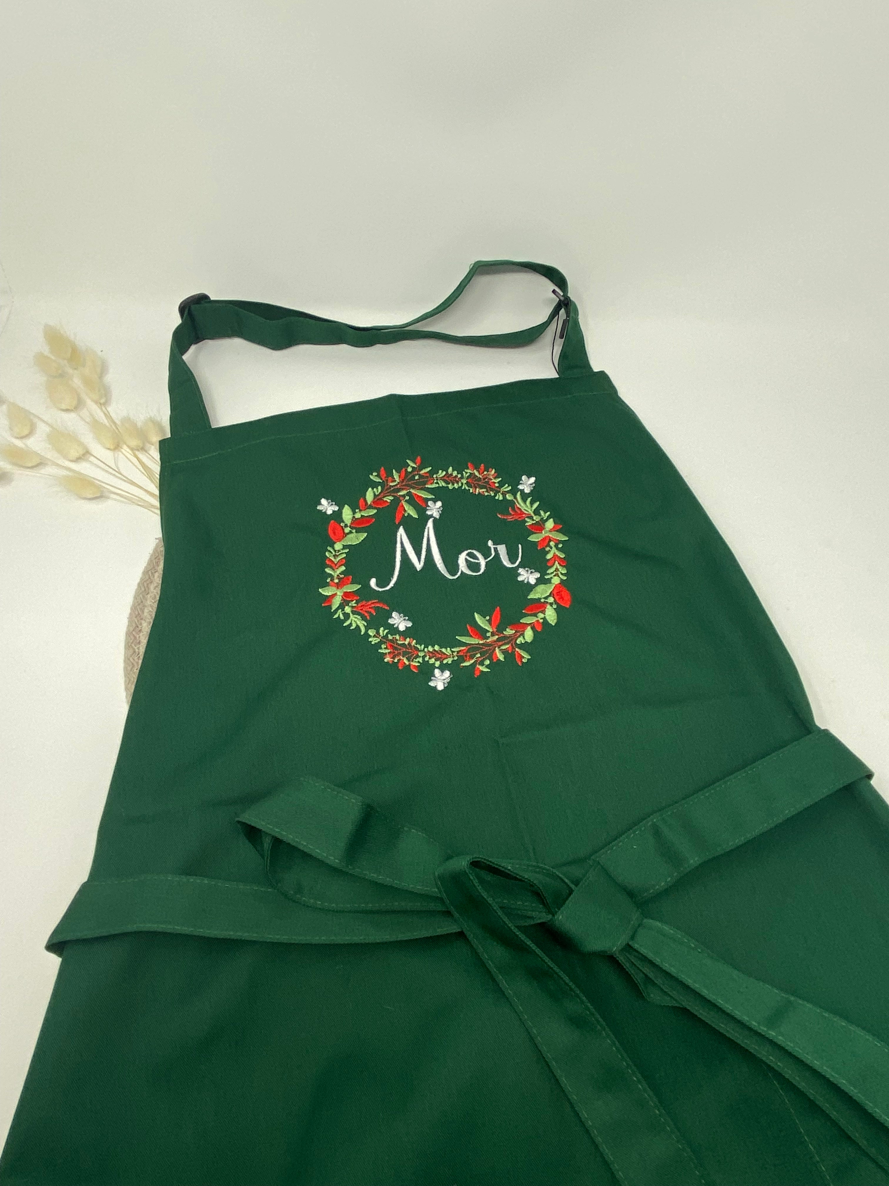 Personalisierte Schürze Blumen Kranz bestickt Küchenschürze Kochschürze Apron mit Namen Stickerei