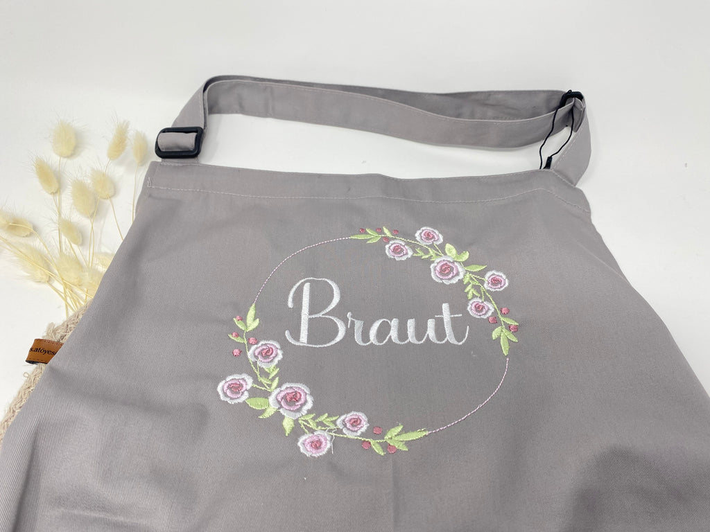 Personalisierte Schürze Rosen Röschen Kranz bestickt Küchenschürze Kochschürze Apron mit Namen Stickerei