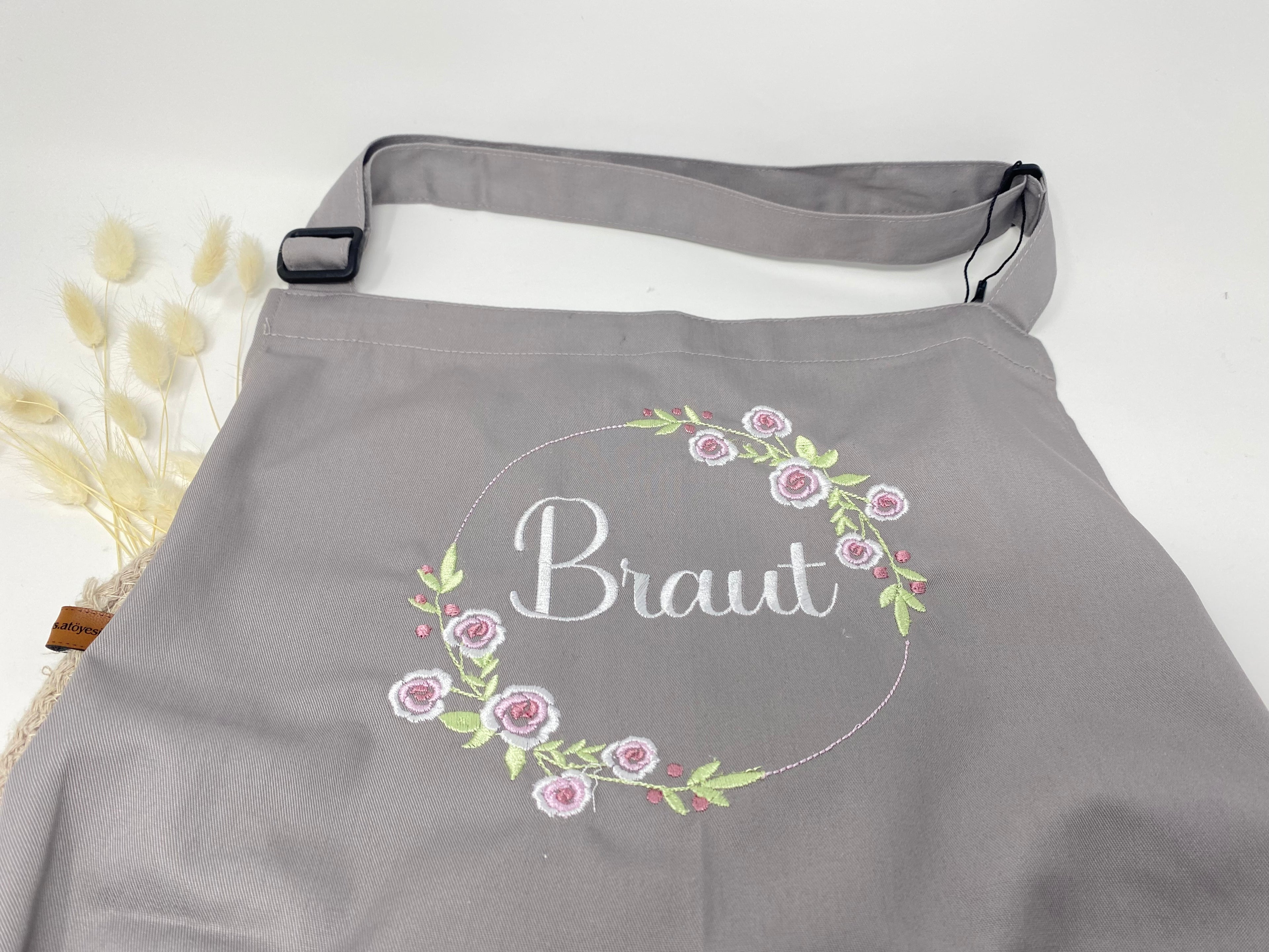 Personalisierte Schürze Rosen Röschen Kranz bestickt Küchenschürze Kochschürze Apron mit Namen Stickerei