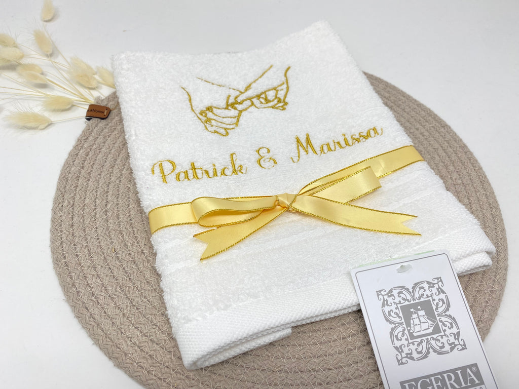 Heirat - Hände - Handtuch Duschtuch bestickt & personalisierbar Super Qualität