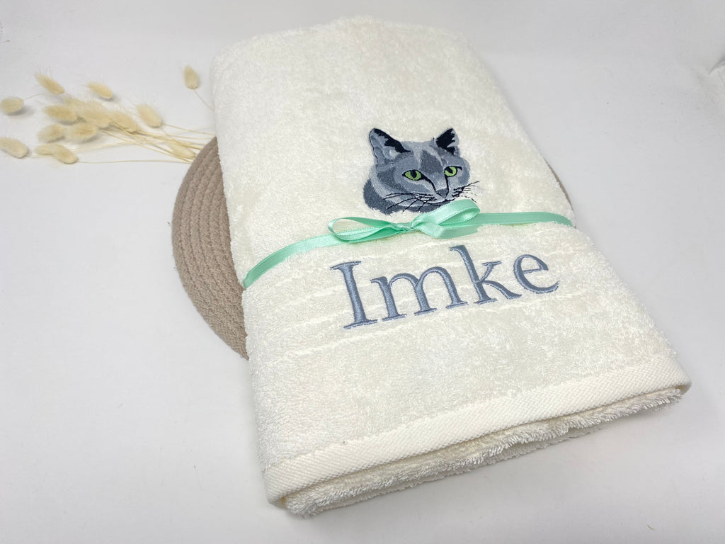 Katzen Handtuch Duschtuch bestickt & personalisierbar Super Qualität