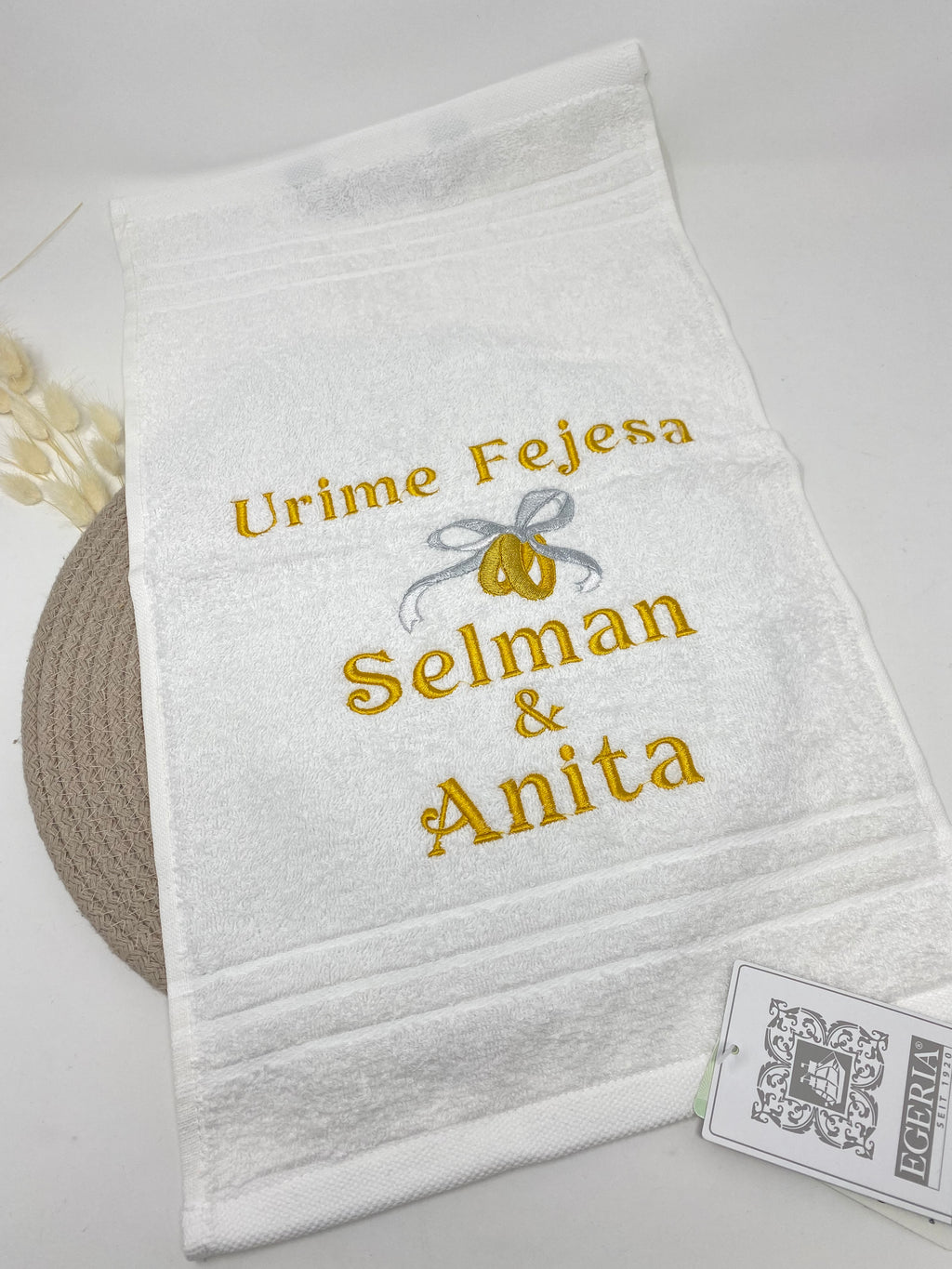 Heirat - Hochzeit - Ringe Handtuch Duschtuch bestickt & personalisierbar Super Qualität