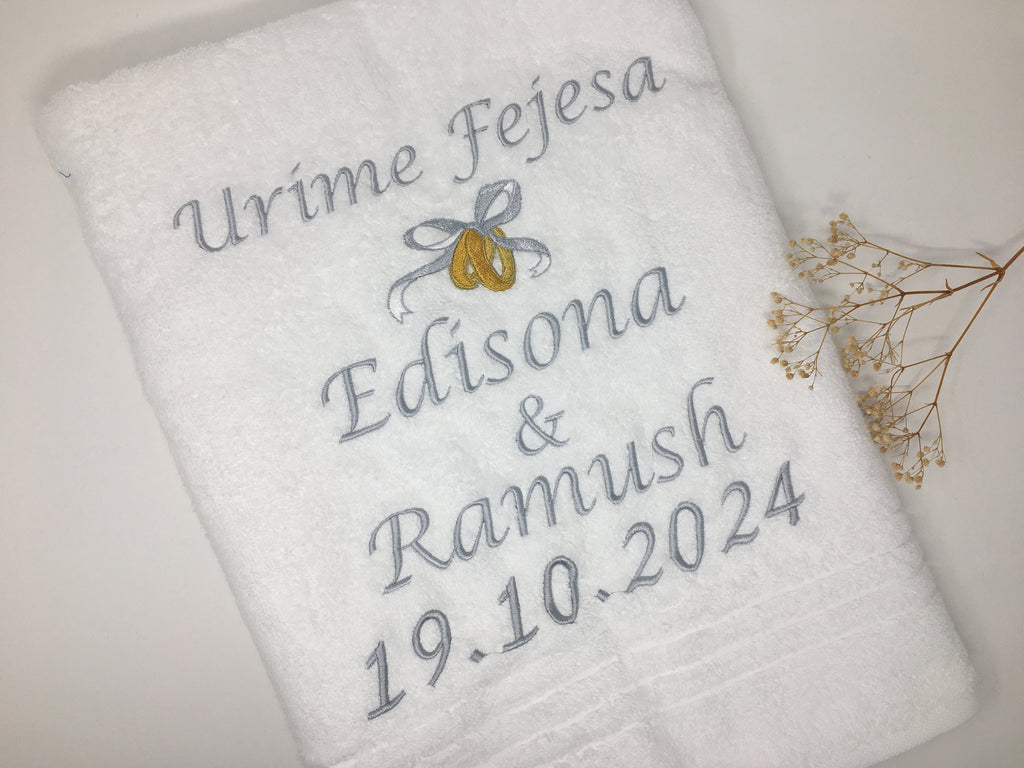 Heirat - Hochzeit - Ringe Handtuch Duschtuch bestickt & personalisierbar Super Qualität