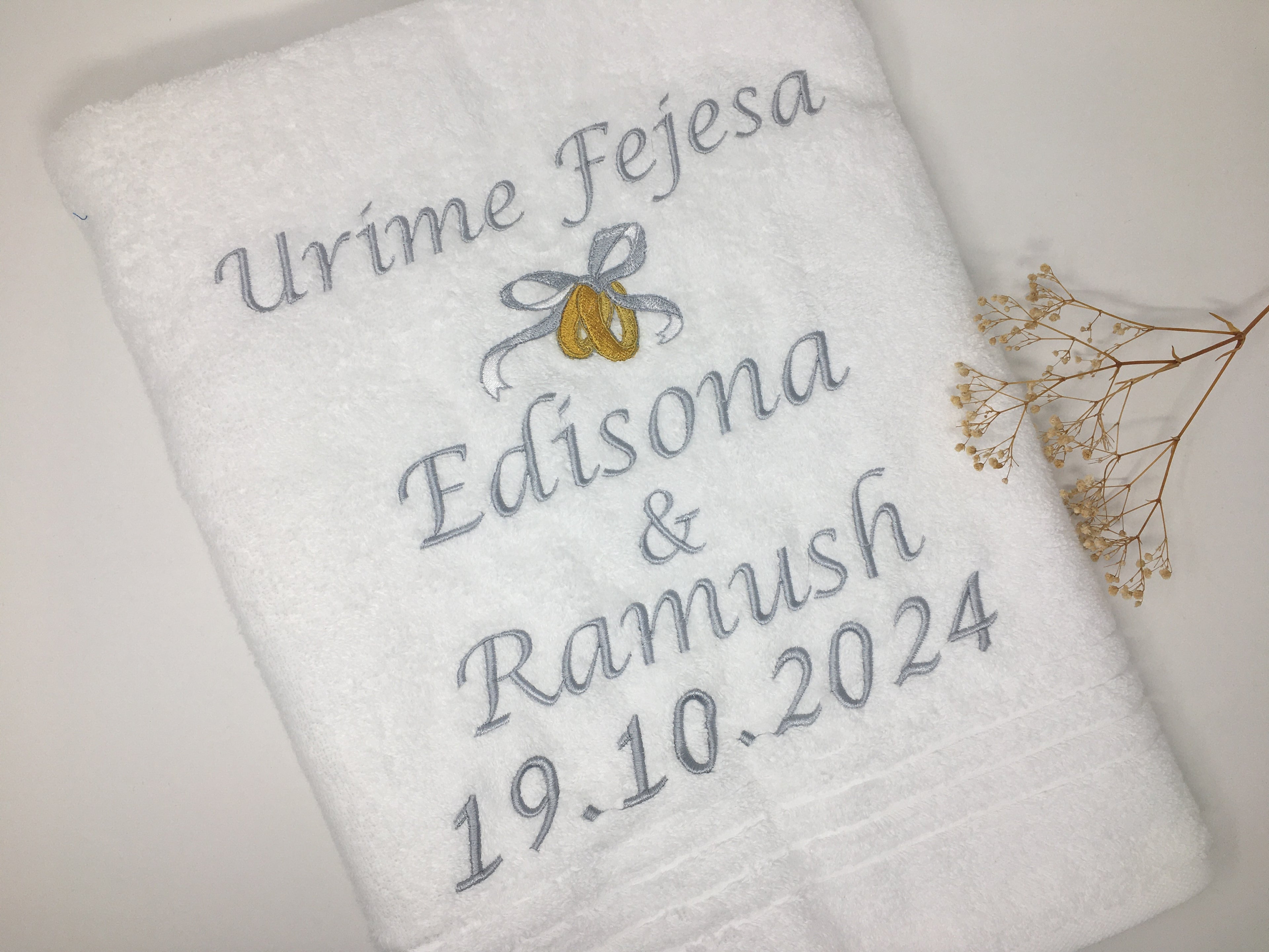 Heirat - Hochzeit - Ringe Handtuch Duschtuch bestickt & personalisierbar Super Qualität