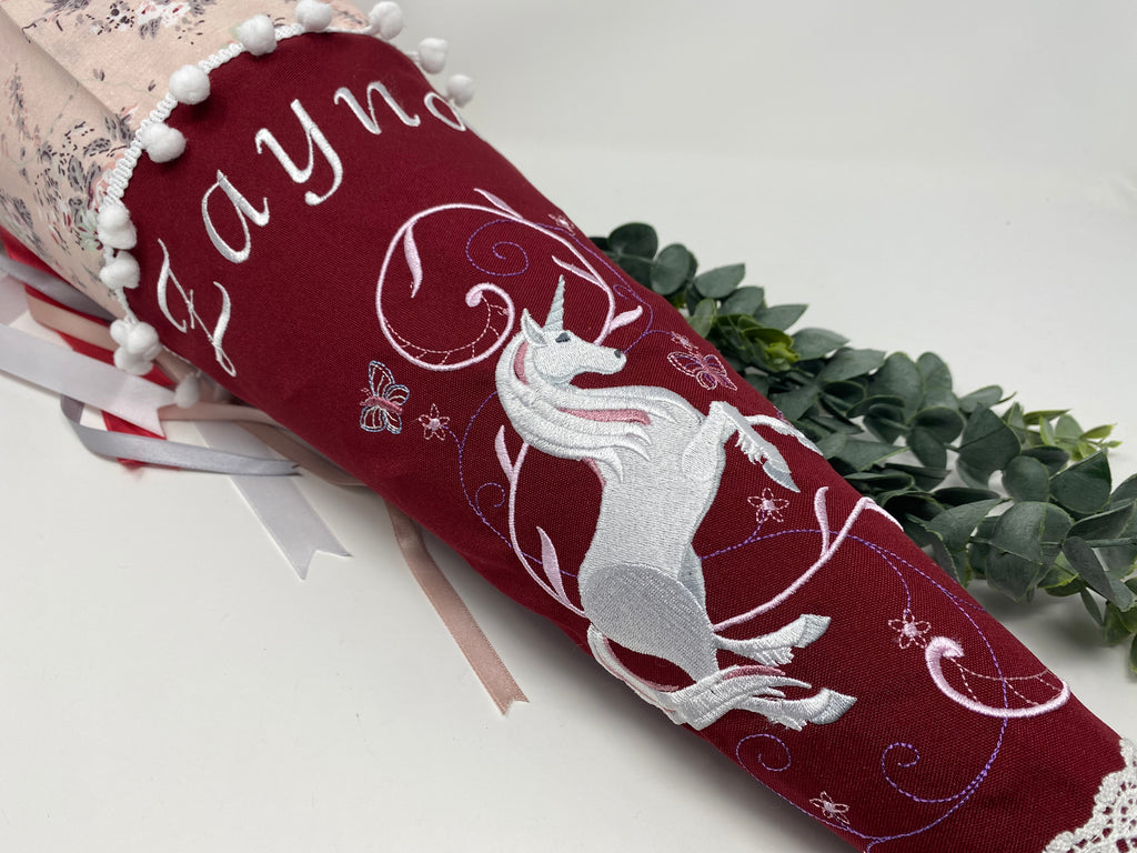 Einhorn 06- Pegasus Schultüte Einschulung Stickerei Namen Schulstart Bestickung