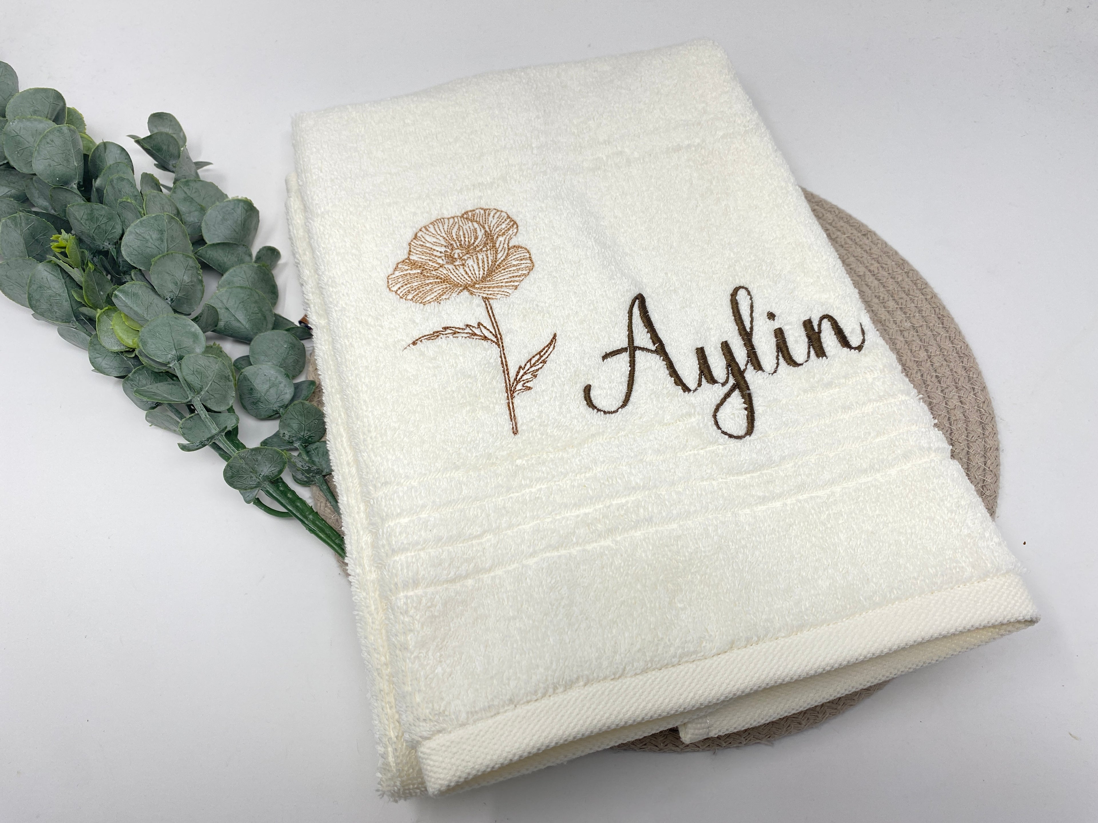 Blumen Handtuch Duschtuch bestickt & personalisierbar Super Qualität