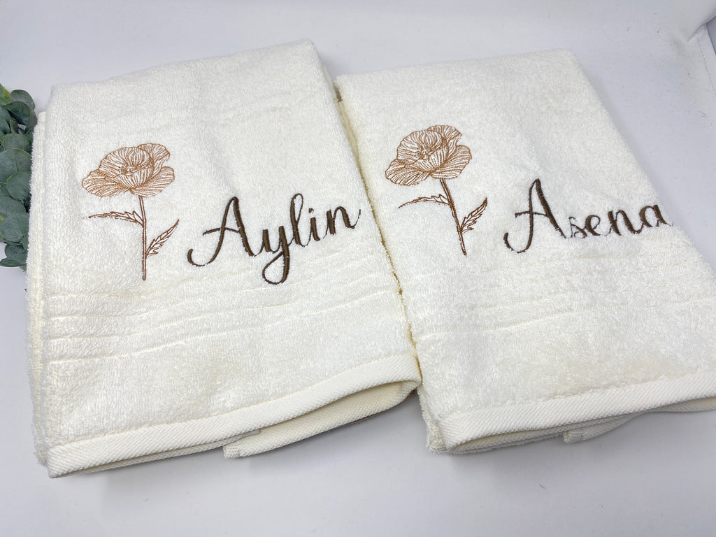 Blumen Handtuch Duschtuch bestickt & personalisierbar Super Qualität